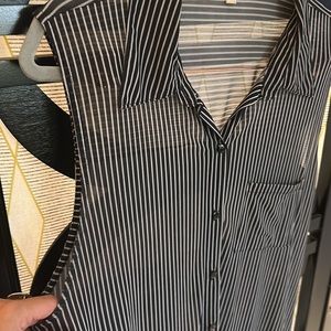 G Collection Semi Sheer Black & White Stripe Button Down Duster / Cover / Dress.